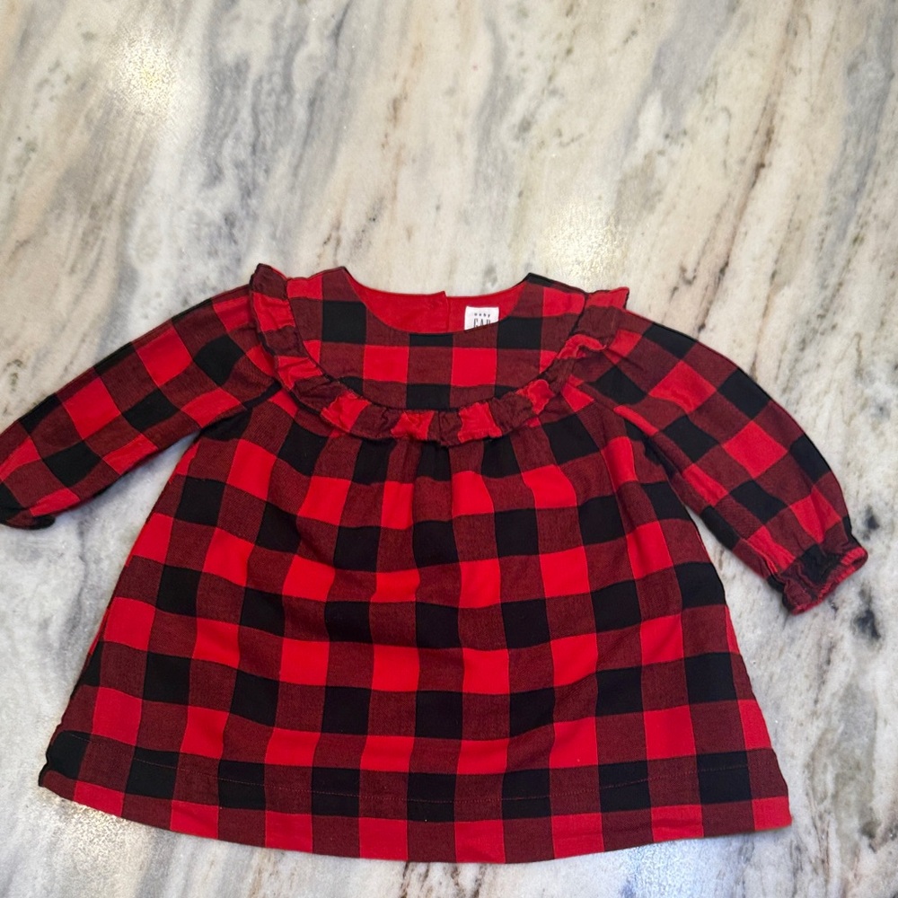 GAP Red and Black Plaid Kids Casual Dress Sz 6-9 months